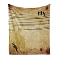 thumbnail image 1 of Birds Soft Flannel Fleece Throw Blanket, Cables and Animals Image on Vintage Paper Style Background Paint Stains Pattern Print, Cozy Plush for Indoor and Outdoor Use, 60" x 80", Mustard, by Ambesonne, 1 of 5