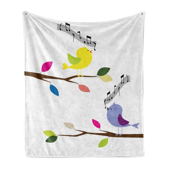 Birds Soft Flannel Fleece Throw Blanket, Colorful Birds Singing on Tree Best Happiness Mascots Humor Illustration, Cozy Plush for Indoor and Outdoor Use, 50" x 60", Multicolor, by Ambesonne
