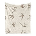 thumbnail image 1 of Birds Soft Flannel Fleece Throw Blanket, Flying Bird Swallow Vintage Design Illustration Springtime Wildlife Classic Art, Cozy Plush for Indoor and Outdoor Use, 50" x 70", Beige Brown, by Ambesonne, 1 of 5