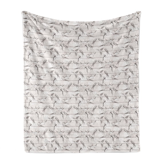 Birds Soft Flannel Fleece Throw Blanket, Spotted Neck Swallow and Red-Rumped Swallow Perching on Parallel Wires, Cozy Plush for Indoor and Outdoor Use, 70" x 90", Pale Grey and Dimgrey, by Ambesonne
