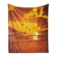 thumbnail image 1 of Birds Soft Flannel Fleece Throw Blanket, V Shaped Formation Flying in Cloudy Scenic Sky with Majestic Sunset Cloudscape Print, Cozy Plush for Indoor and Outdoor Use, 70" x 90", Orange, by Ambesonne, 1 of 5