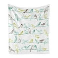 thumbnail image 1 of Birds Soft Flannel Fleece Throw Blanket, Various Type of Birds Sitting and Chirping on Wires Musical Creatures Print, Cozy Plush for Indoor and Outdoor Use, 50" x 70", Pale Green Brown, by Ambesonne, 1 of 5