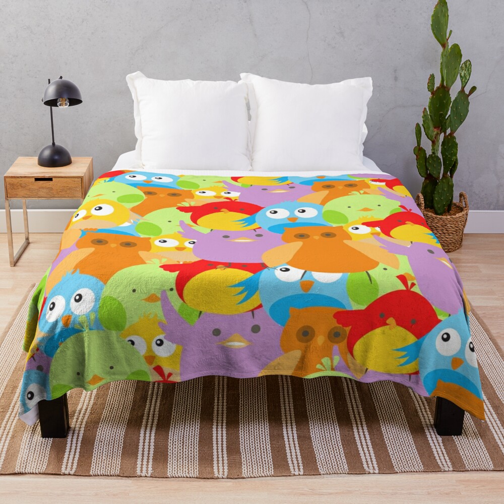 Birds Soft Throw Blanket Everybirdy Pattern Blankets Lightweight Tufted