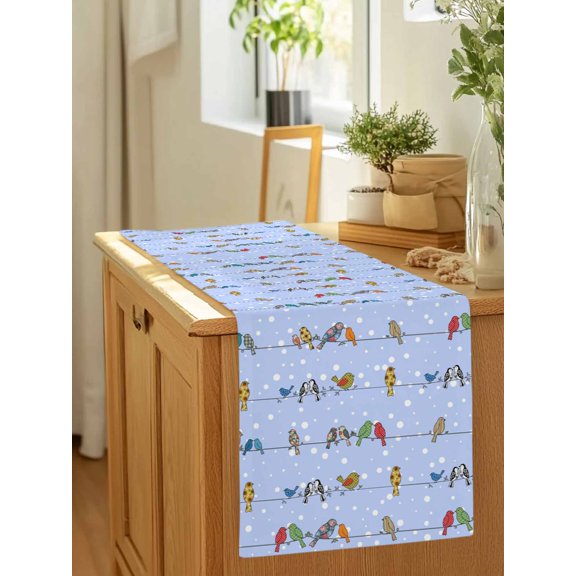 Birds Sparrows on Cables Table Runner 36 Inches Long,Kitchen Dining Tablerunners White Snow Points Linen Table Runners Dresser Scarves for Home Dinner Wedding Holiday Party Decor