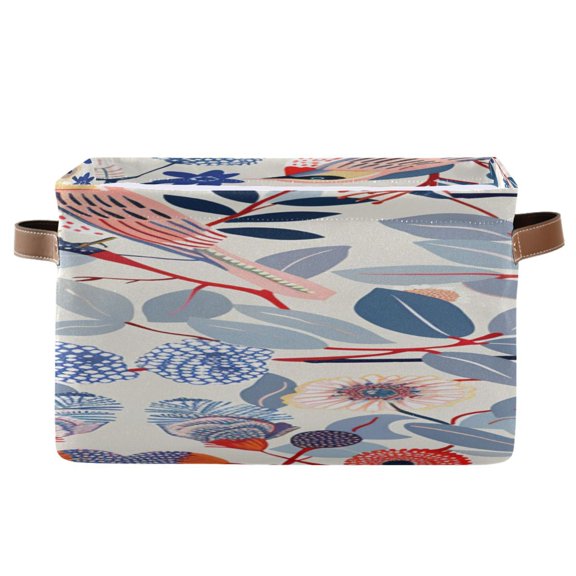 Birds Standing on Trees Square Storage Bins with Handles Collapsible Containing Box 1 Pack