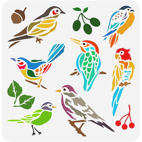 Birds Stencil for Painting 11.8x11.8inch Reusable Birds Tree Branches Stencils Bird World Drawing Template Plastic Hollow Out Stencil