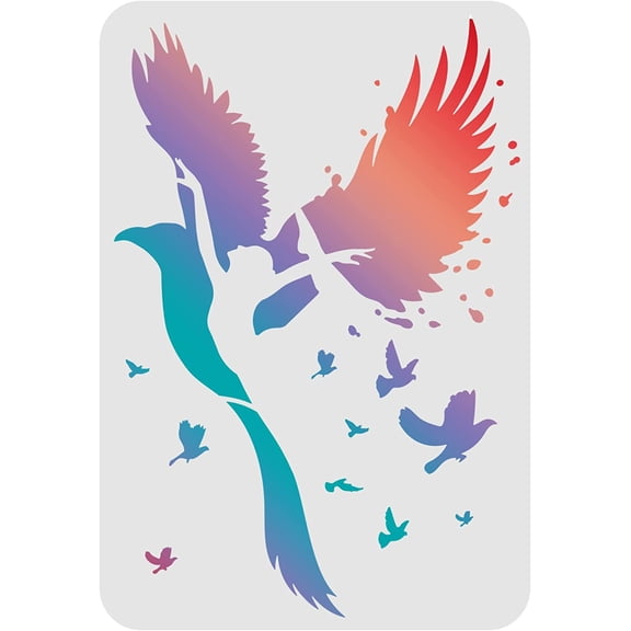 Birds Stencils Template 8.3x11.7inch Plastic Dancing Girl Drawing Painting Stencils Rectangle Flying Birds Reusable Stencils for Painting on Wood, Floor, Wall and Tile