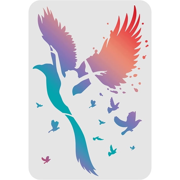 Birds Stencils Template 8.3x11.7inch Plastic Dancing Girl Drawing Painting Stencils Rectangle Flying Birds Reusable Stencils for Painting on Wood, Floor, Wall and Tile