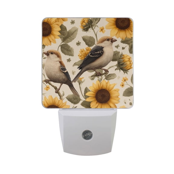Birds Stop on Sunflowers LED Night Light Sensor Lamp Plug-in Adjustable Brightness 2 Pack