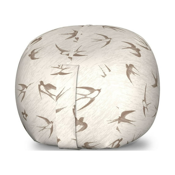 Birds Storage Toy Bag Chair, Flying Bird Swallow Vintage Design Illustration Springtime Wildlife Classic Art, Stuffed Animal Organizer Washable Bag, Large Size, Beige Brown, by Ambesonne