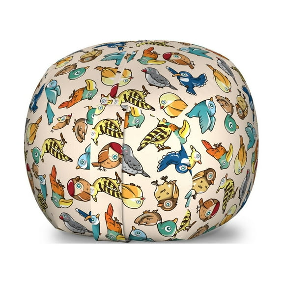Birds Storage Toy Bag Chair, Repeating Theme Several and Funny Birds in Cartoon Style, Stuffed Animal Organizer Washable Bag, Large Size, Multicolor, by Ambesonne