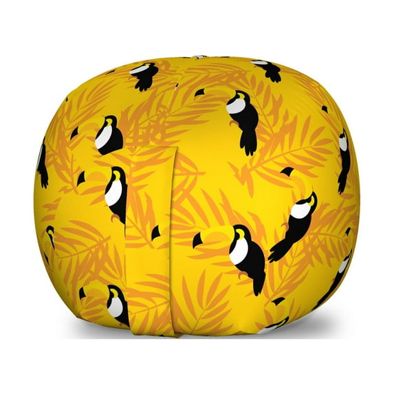Birds Storage Toy Bag Chair, Summer Pattern with Toucan and Palms Exotic Wildlife, Stuffed Animal Organizer Washable Bag, Large Size, Earth Yellow Orange, by Ambesonne