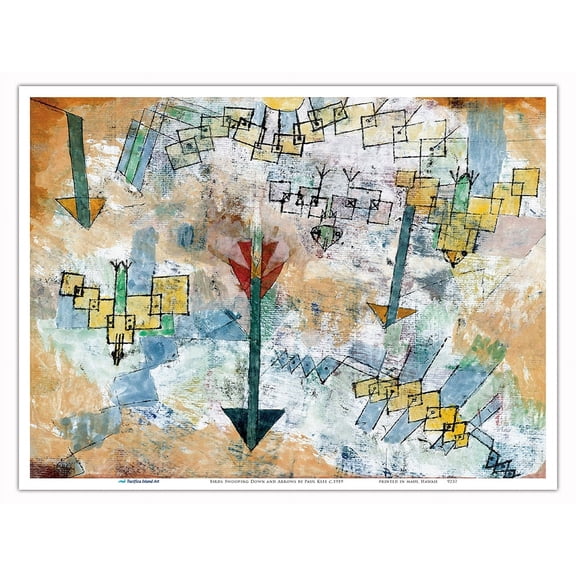 Birds Swooping Down and Arrows - From an Original Cubism Abstract Painting by Paul Klee c.1919 - Master Art Print (Unframed) 9in x 12in