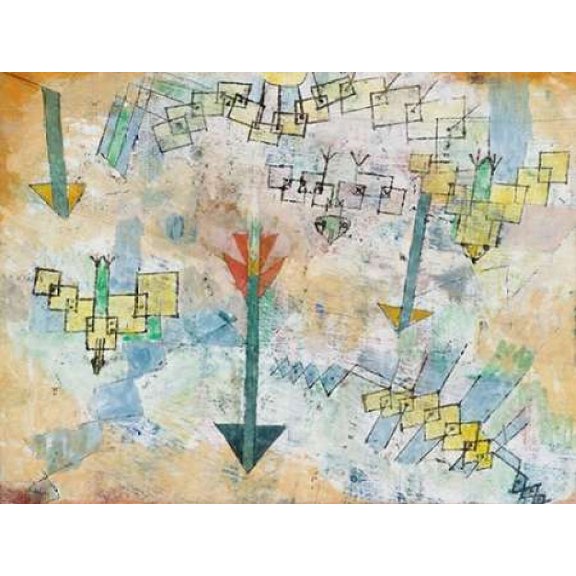 Birds Swooping Down and Arrows Poster Print by Paul Klee (11 x 14)