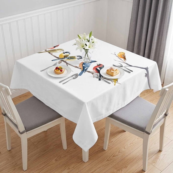 Birds Table Cloth Waterproof Tablecloths, Bird Vintage Watercolor Tablecloth Dining Table Cover for Kitchen Party Tabletop Outdoor, Square Tablecloth 54x54 Inch