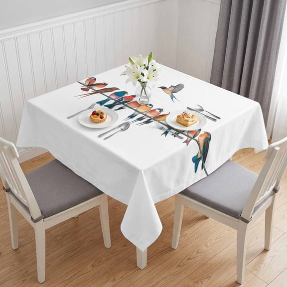 Birds Table Cloth Waterproof Tablecloths, Watercolor Bird Vintage Tablecloth Dining Table Cover for Kitchen Party Tabletop Outdoor, Square Tablecloth 54x54 Inch