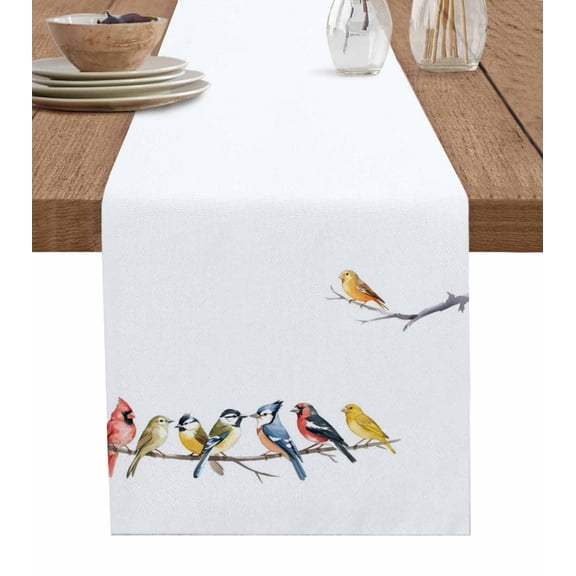 Birds Table Runner 48 Inches, Bird Vintage Watercolor Bed Runner Dresser Scarves Tabletop for Indoor Outdoor Parties/Ceremony/Banquet, 13" x 48"