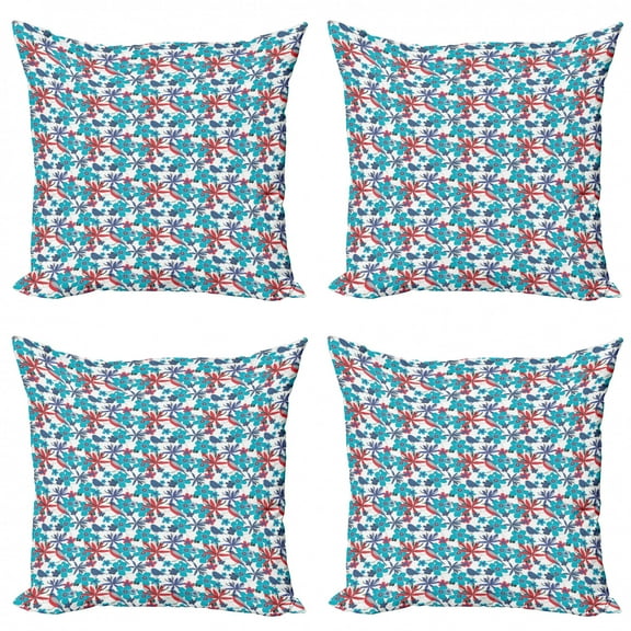 Ambesonne Birds Throw Pillow Cover 4 Pack, Branches and Little Birds, 16", Multicolor