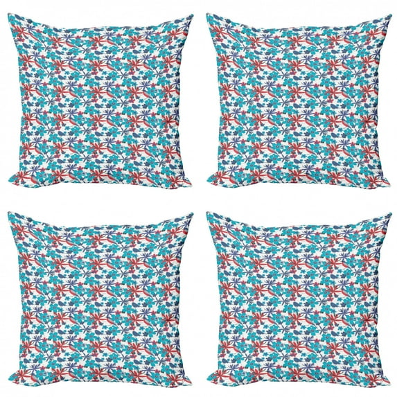 Ambesonne Birds Throw Pillow Cover 4 Pack, Branches and Little Birds, 24", Multicolor