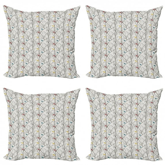 Ambesonne Birds Throw Pillow Cover 4 Pack, Spriggy Forest Trees, 20", Multicolor