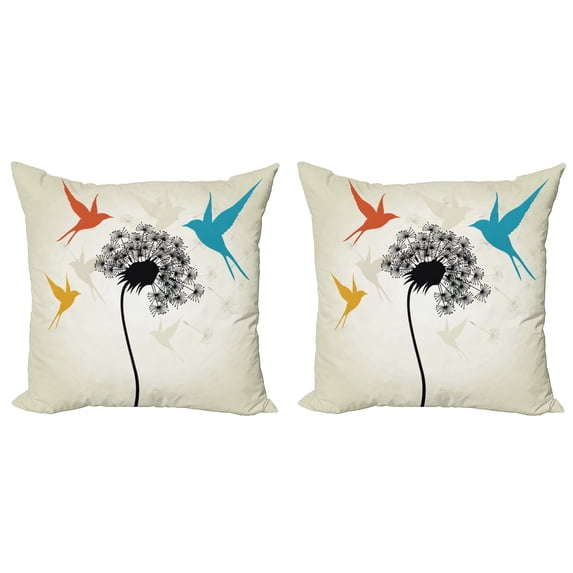 Ambesonne Birds Throw Pillow Cover 2 Pack, Fauna and Flora Pattern, 16", Multicolor
