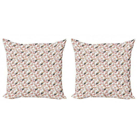 Ambesonne Birds Throw Pillow Cover 2 Pack, Minimalist Exotic Parrots, 16", Multicolor