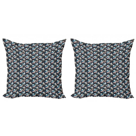 Ambesonne Birds Throw Pillow Cover 2 Pack, Cranes and Pinky Magnolia, 18", Multicolor