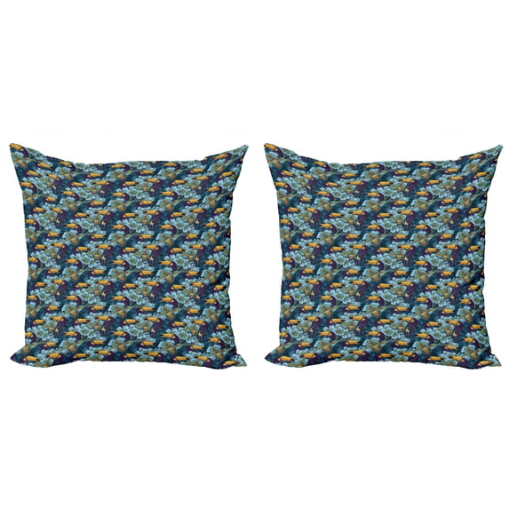 Ambesonne Birds Throw Pillow Cover 2 Pack, Keel-Billed Toucan Bird, 16", Earth Yellow Turquoise