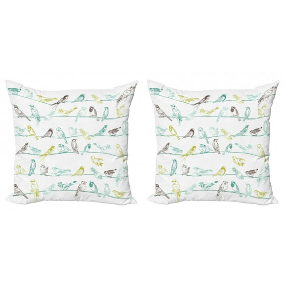 Ambesonne Animal Throw Pillow Cover 2 Pack, Birds Sitting on Wires, 20", Pale Green Brown