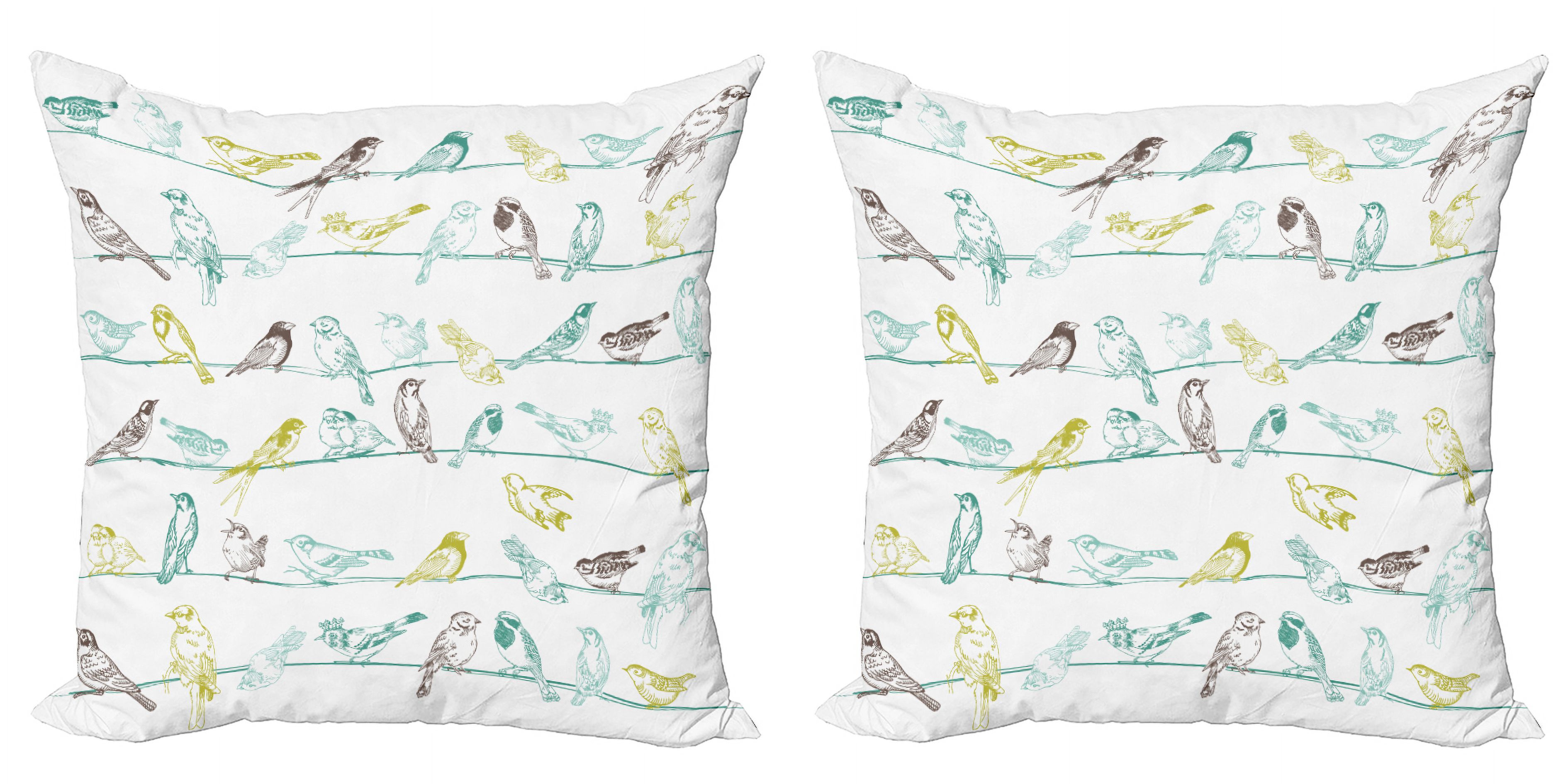 Set Of 2 Animal Print Throw Pillow Covers – Fox, Owl, Bird, Hedgehog Summer Design