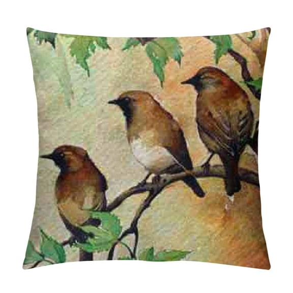 Birds Throw Pillow Cushion Cover, Pair of House Sparrow Birds Romantic Love Portrayal Watercolor Style Pastoralrt, Decorative Square Accent Pillow Case, Multicolor