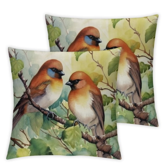 Birds Throw Pillow Cushion Cover, Pair of House Sparrow Birds Romantic Love Portrayal Watercolor Style Pastoralrt, Decorative Square Accent Pillow Case,, Multicolor