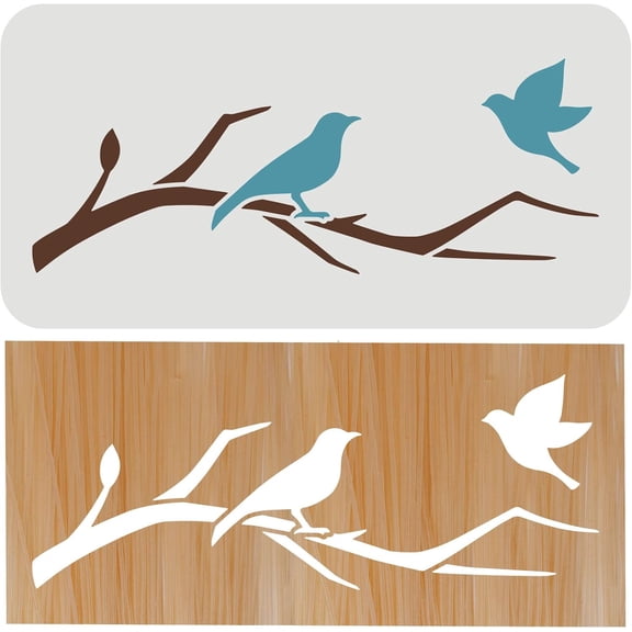 Birds Tree Branches Stencil 11.8x5.9 inch Reusable Furniture Details Plastic PET Bird Drawing Stencils for Wall Windows Cabinets Home Decor Mixed Color 1pc