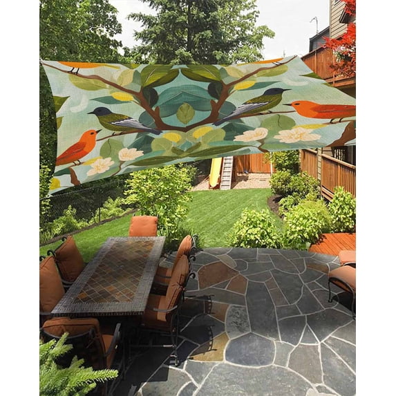 Birds Tree Sun Shade Sail 8'X10' Watercolor Red Yellow Orange Blue ...