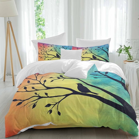 Birds on Tree Twin Duvet Cover Set, Gradient Background 4 Piece ...