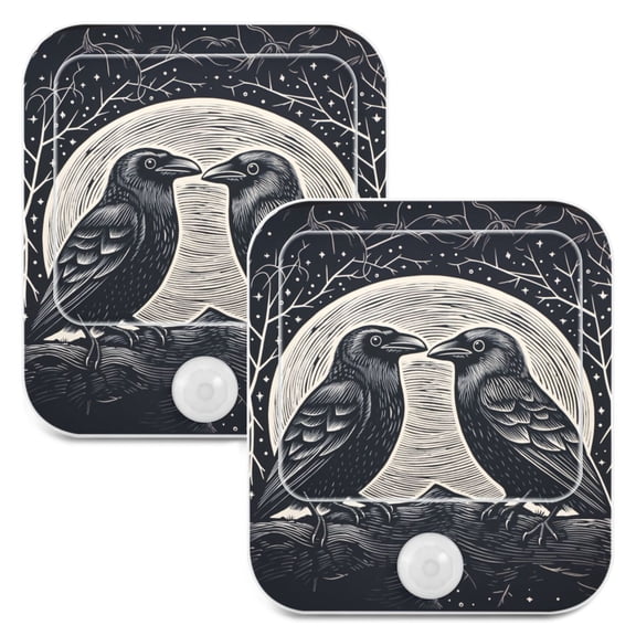Birds Trees with Moon Night Lights Plug into Wall LED with Auto Light Sensor Warm Light for Kids Hallway Bedroom Living Room Kitchen Bathroom Set of 2