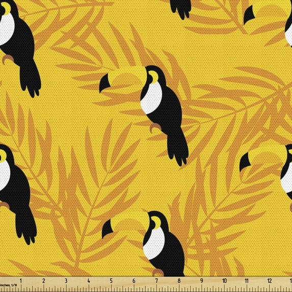Ambesonne Birds Fabric by the Yard Upholstery, Exotic Hawaii Wildlife Fauna, 2 Yards, Earth Yellow Orange
