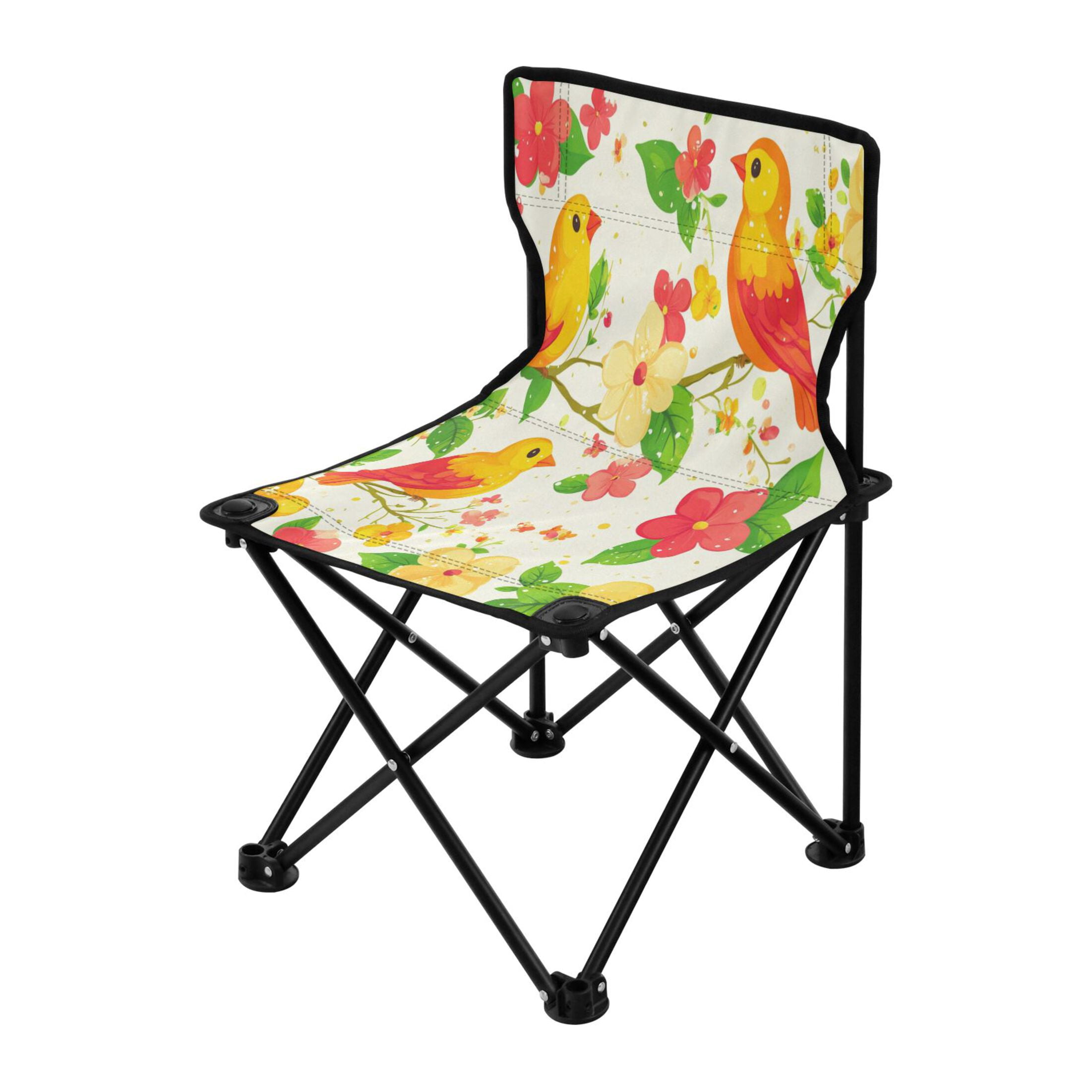 Birds Vivid Perch Kids Camping Chairs Folding Chair for Children 14.5x14.5in 600D Oxford Fabric 220lb Capacity
