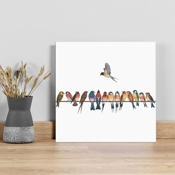 Birds Wall Art Painting on Canvas, Watercolor Bird Vintage Canvas Art Home Prints Wall Art Framed Modern Artwork for Living Room Bedroom Wall Decor 16x16in