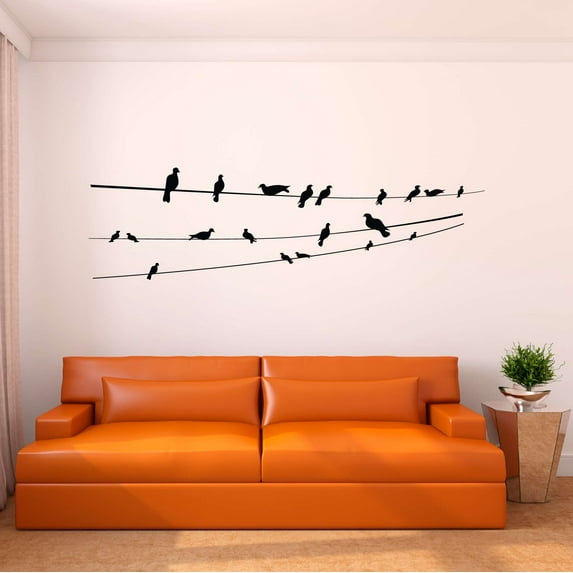 Birds Wall Decal Birds on Wire Nursery kids Room Wall Decal Joyful Animal Nursery Decoration - Size: 20 In X 6 In