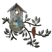 Birds Wall Decor Metal Tree with Birdhouse Wall Art Hanging Outdoor Wall Brown