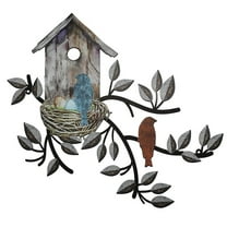 Birds Wall Decor Metal Tree with Birdhouse Wall Art Hanging Outdoor Wall Brown