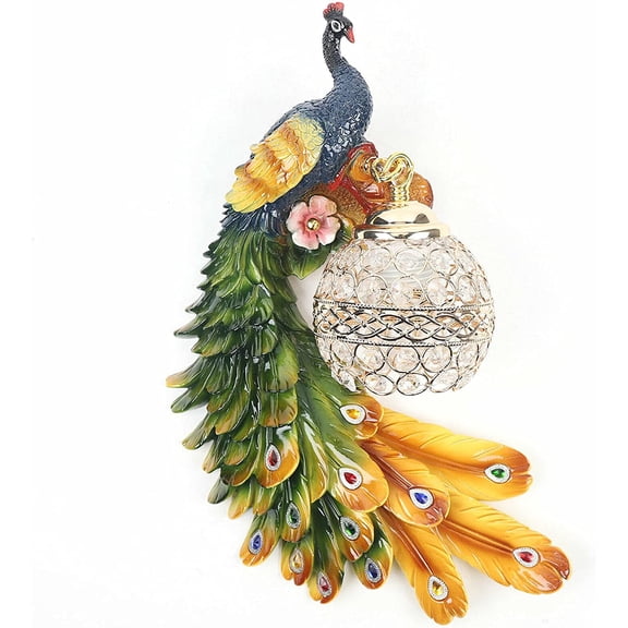 Birds Wall Light Wall Sconce Creative Three-Dimensional Resin Carving Long Tail Crystal Lamp Fixture 8W E27 for Hotel Living Room Indoor Bedside Decor