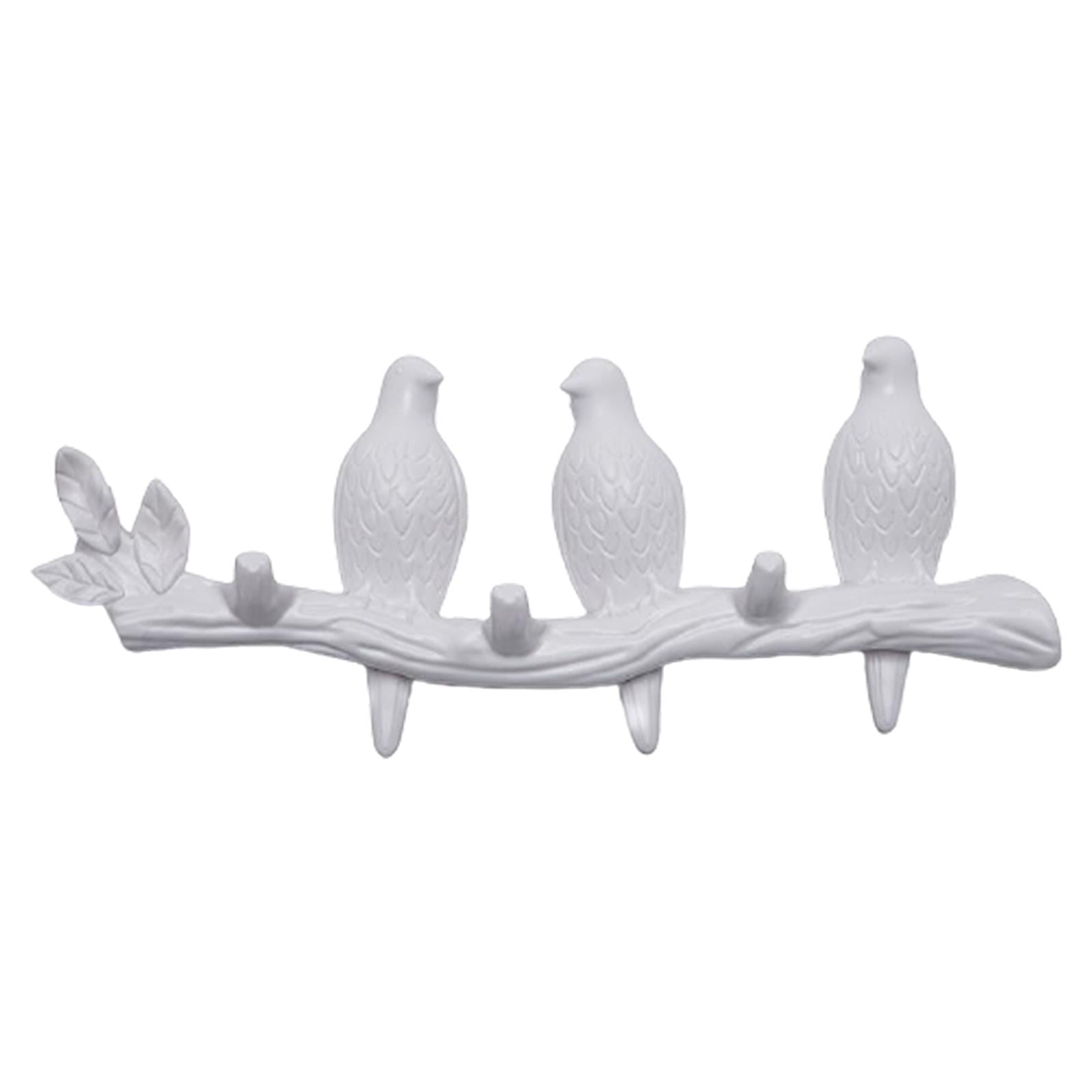 Birds Wall-mounted Hook Clothes Key Towels Holder Porch Living Room white