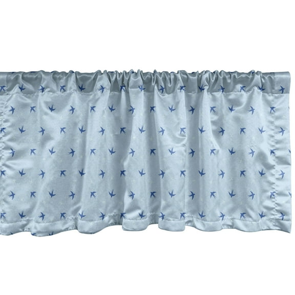 Birds Window Valance, Minimal Style Continuous Design of Monochrome Pattern with Swallows, Curtain Valance for Kitchen Bedroom Decor with Rod Pocket, 54" X 18", Pale Blue Violet Blue, by Ambesonne