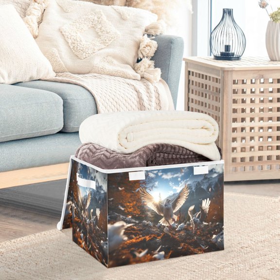 Birds Wings Sky Leaves Mountain Storage Basket Foldable Laundry Basket Shelf Kids Toy Storage Container Organizer with Handles