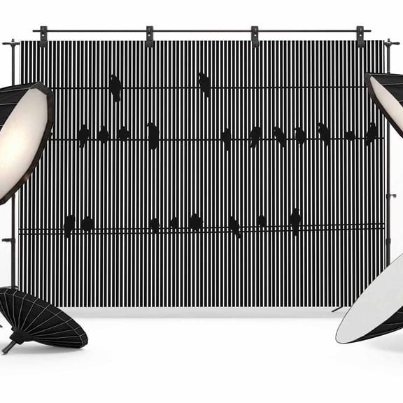 Birds on Wire Backdrops for Photography, Modern Minimalist Orange Gray White Vertical Lines Fabric Photo Background Sturdy Studio Props for Photo Studio, Video Recording, Booth & Photoshoot 7x5ft