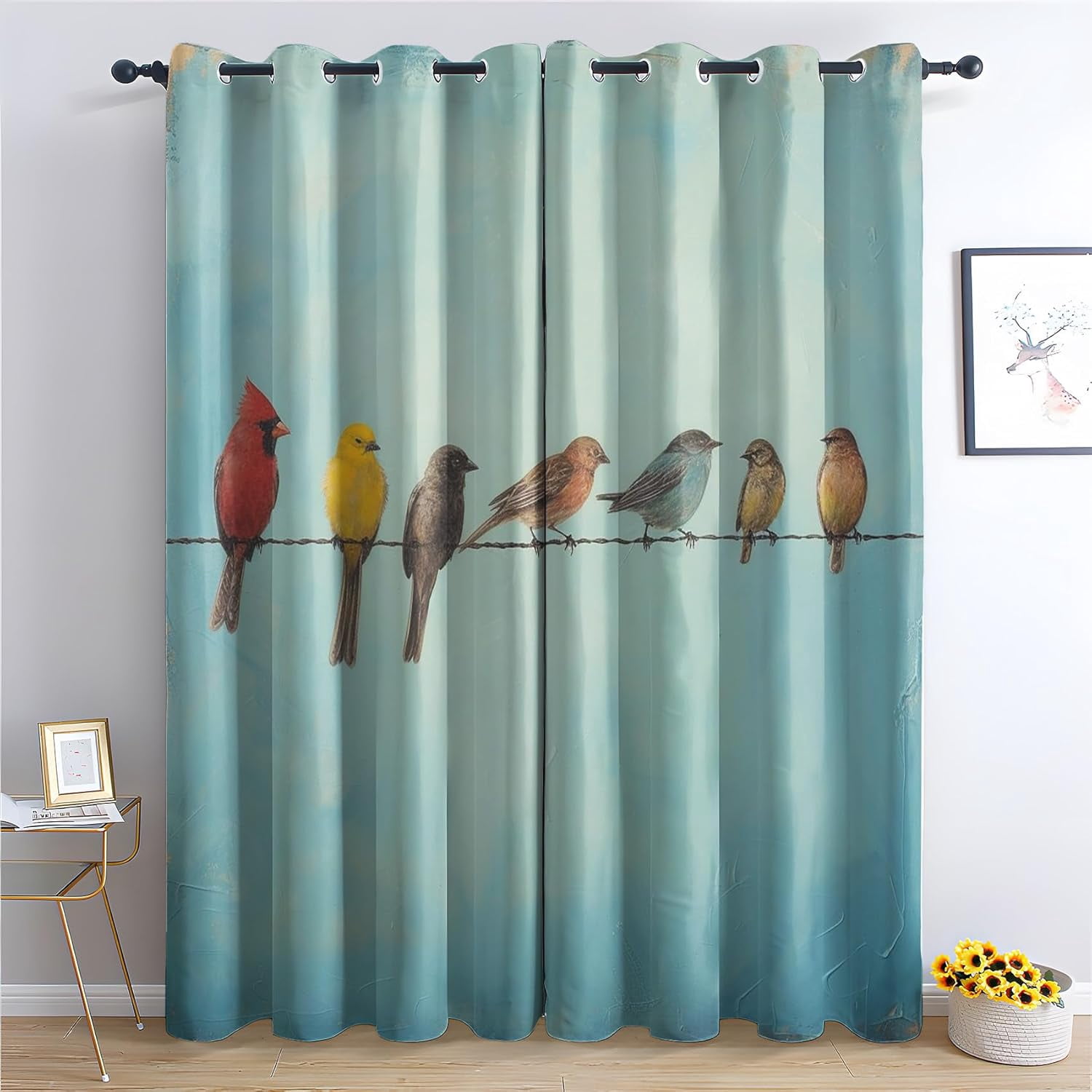 Birds On Wire Blackout Curtains For Bedroom Living Room, Bird Curtains