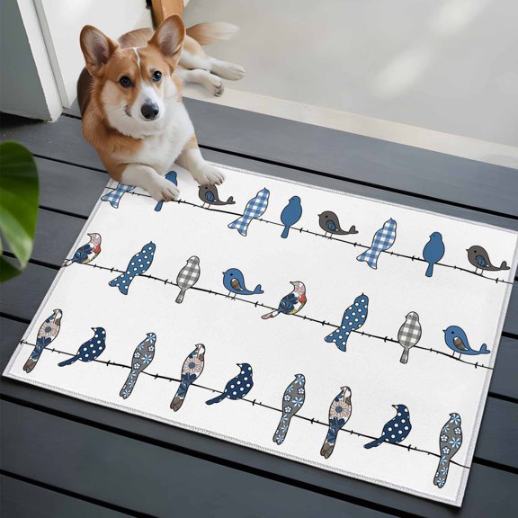 Birds on the Wire Blue Grey Entryway Area Rug 2x3 Low-Profile Area Rugs with Non Slip Backing Indoor Door Mat for Entrance Living Room Bedroom Home Office