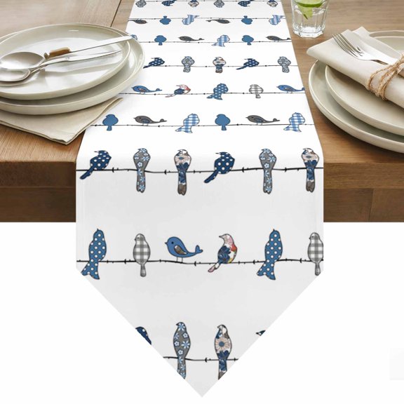 Birds on the Wire Blue Grey Table Runner 36 Inches Long Table Runners for Dining Room Tabletop Dresser Scarf Home Party Banquet Wedding Holiday Decoration
